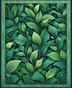 Emerald Green Leafy Vine Botanical Pattern Rug