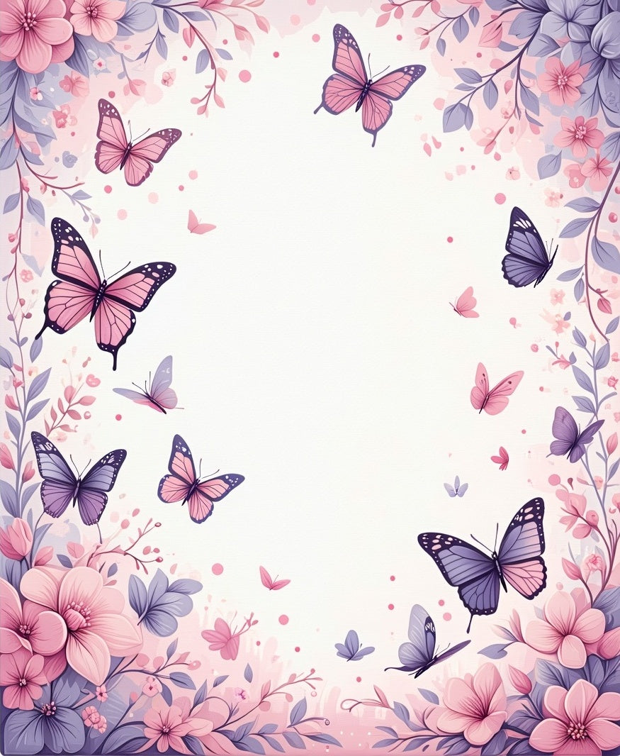 Pink Butterfly Floral Spring Design Rug