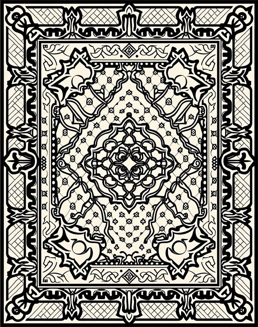 Intricate Black Geometric Symmetry Rug