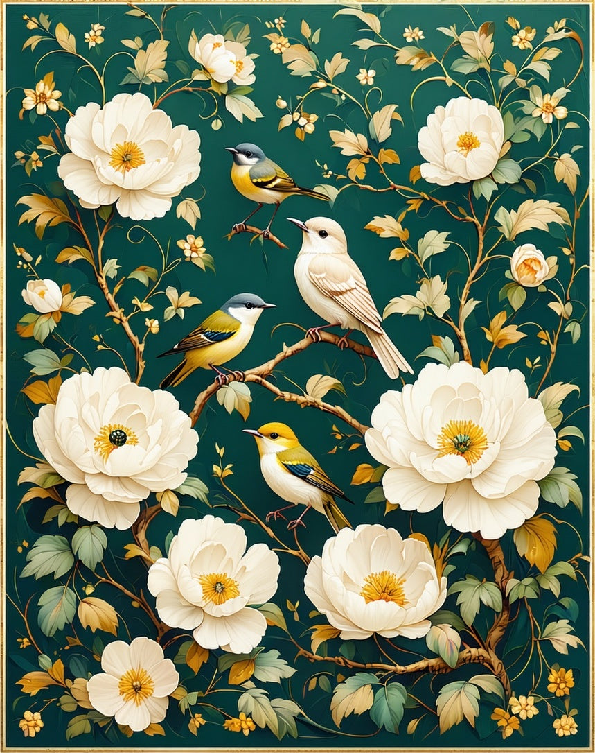 Ornate Floral Bird Art Rug
