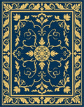 Deep Blue Golden Floral Medallion Border Rug