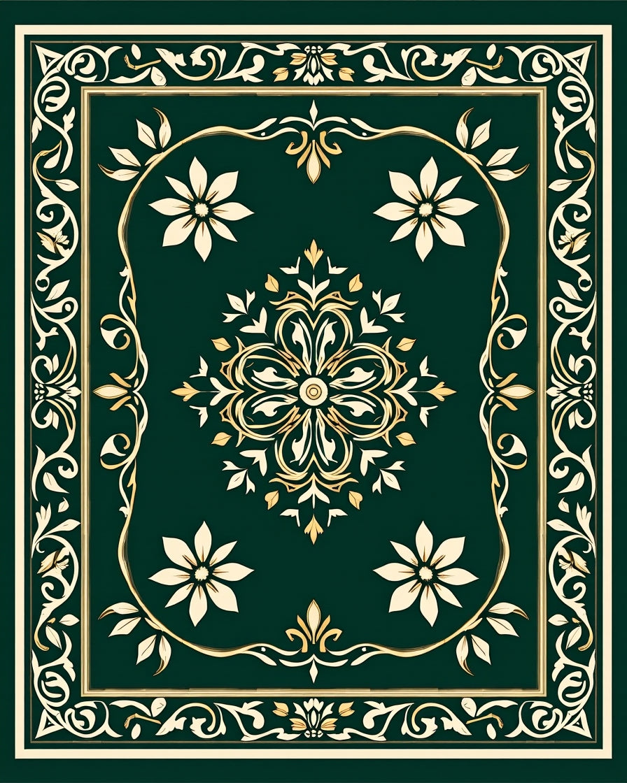 Elegant Green Gold Floral Rug