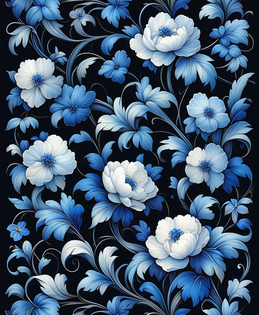 Blue Floral With White Accents Rug