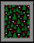 Forest Green Christmas Trees Red Flowers Rug