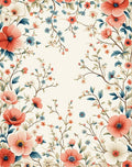 Coral And Blue Floral Vines Rug