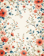 Coral And Blue Floral Vines Rug