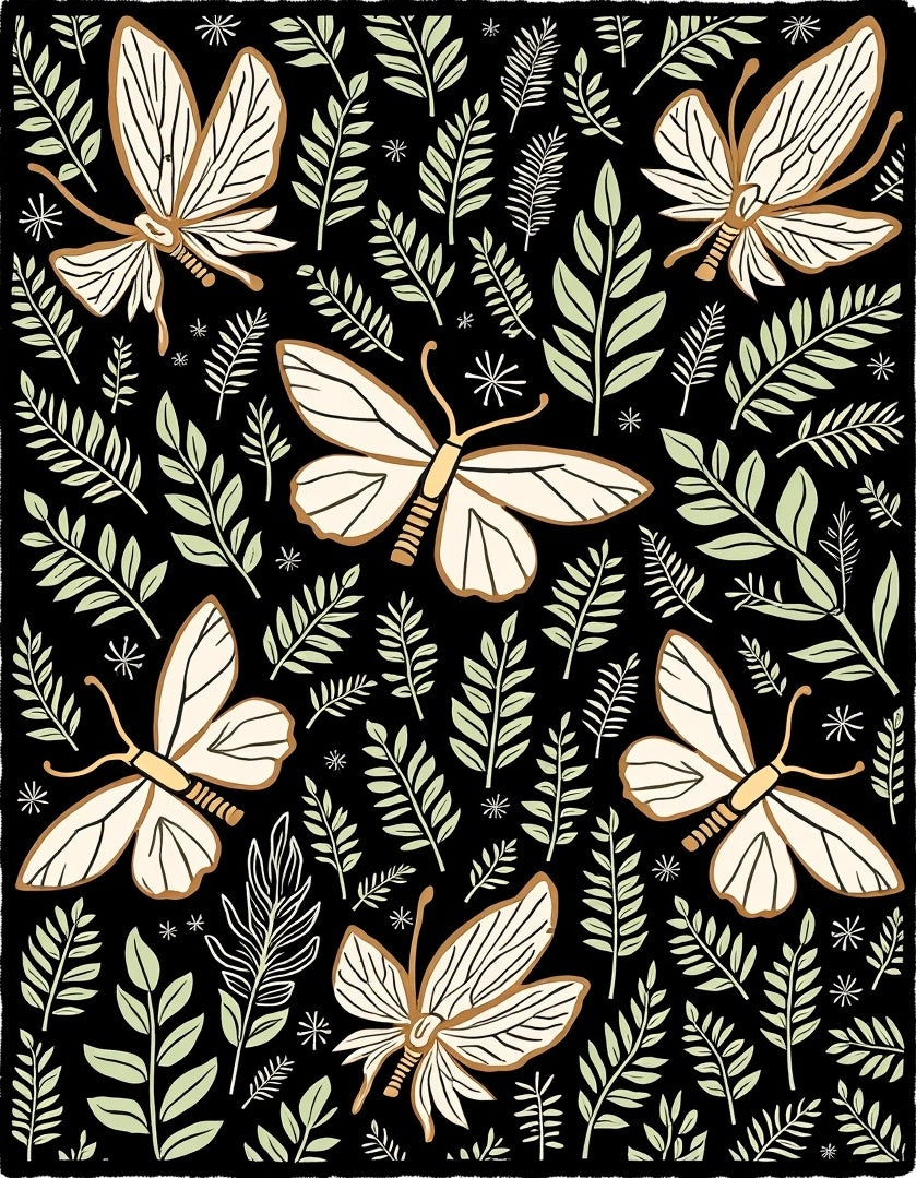 Botanical Butterfly Whimsical Garden Pattern Rug