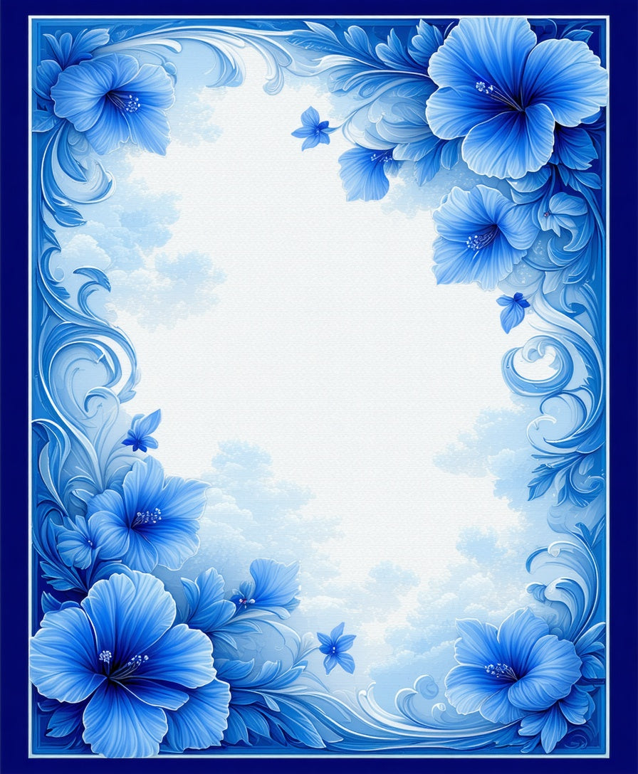 Blue Floral Swirls with Butterflies Pattern Rug