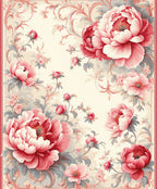 Elegant Pink Floral Scroll Pattern Rug