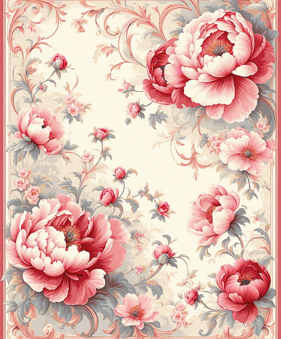 Elegant Pink Floral Scroll Pattern Rug