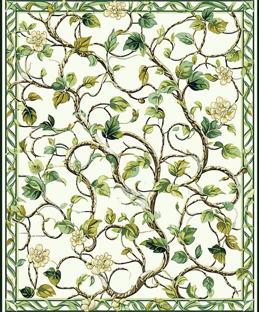 Vine Pattern With Green Floral Accents Rug