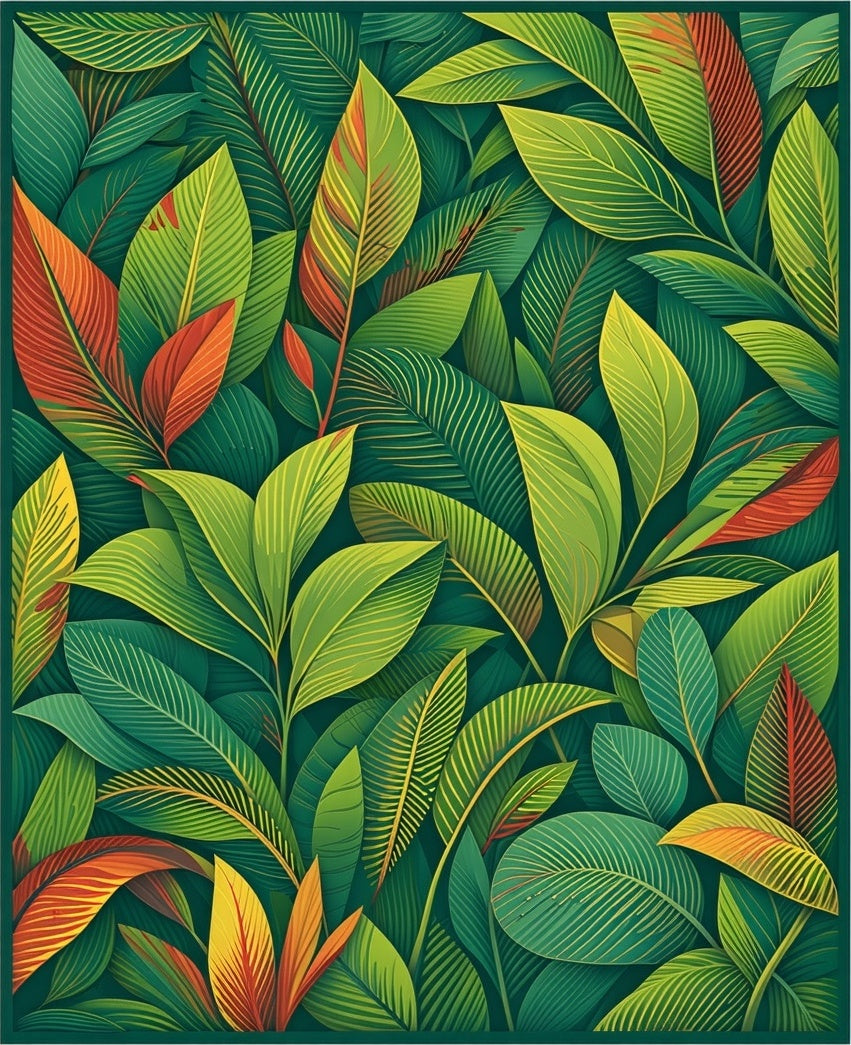 Lush Tropical Leaf Pattern Design Rug