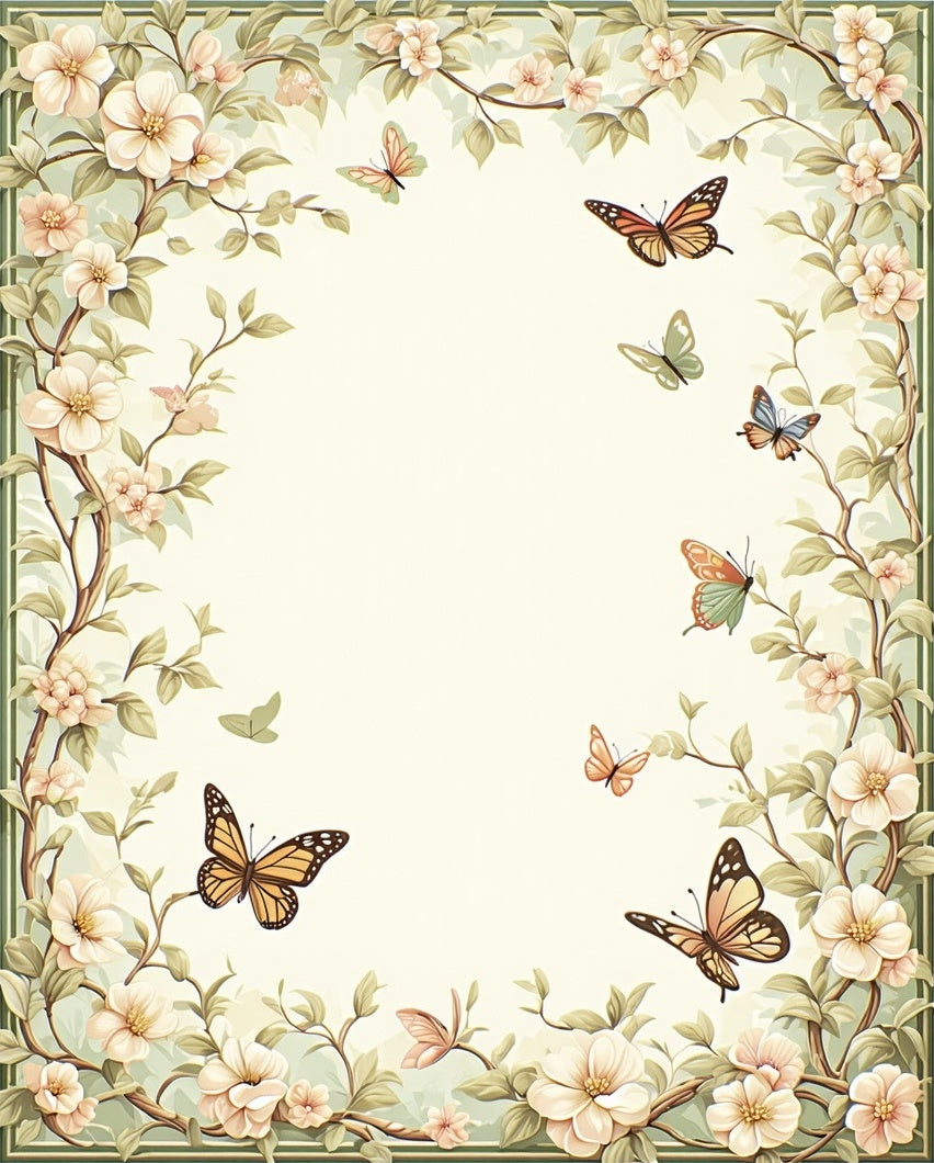 Whimsical Butterflies Floral Vines Rug