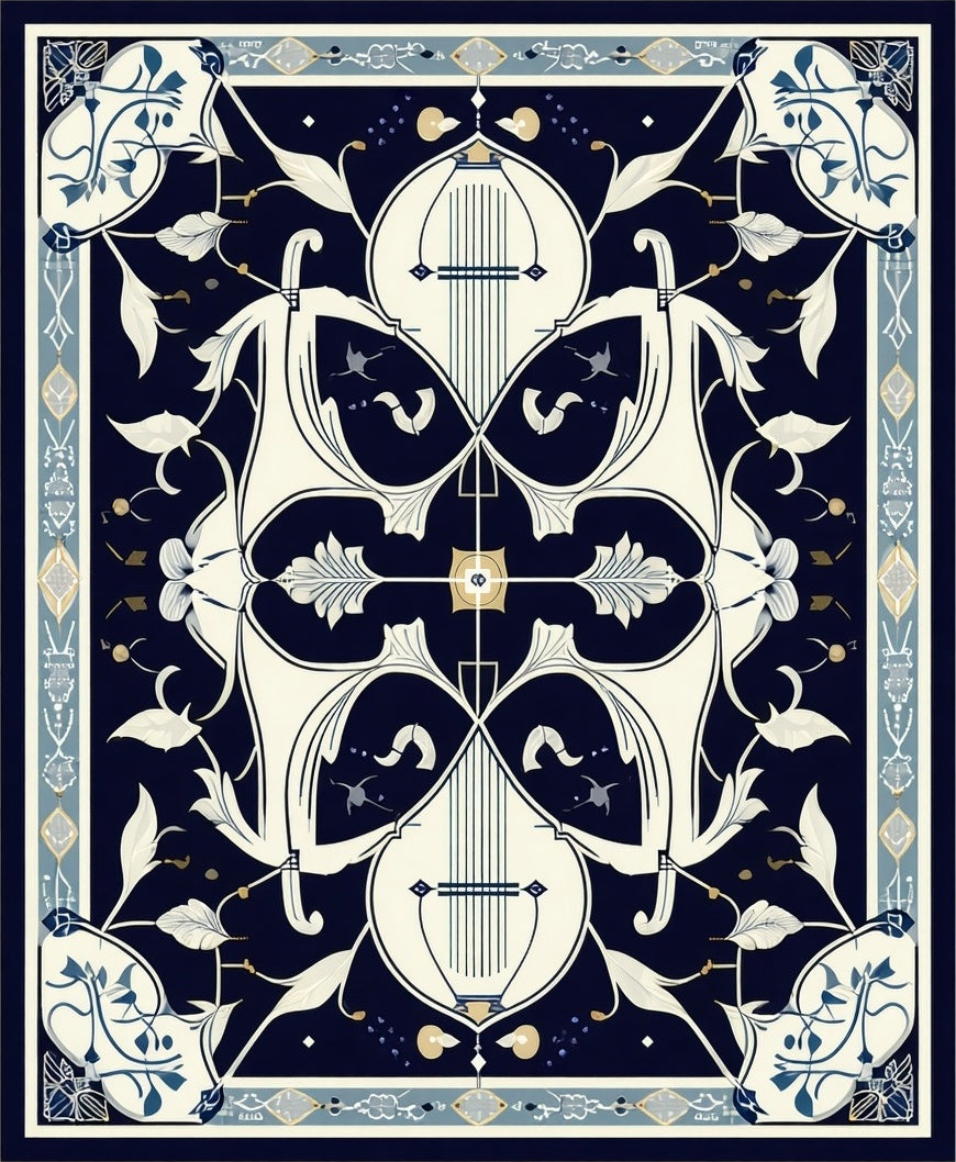 Art Nouveau Lyre Floral Decorative Rug