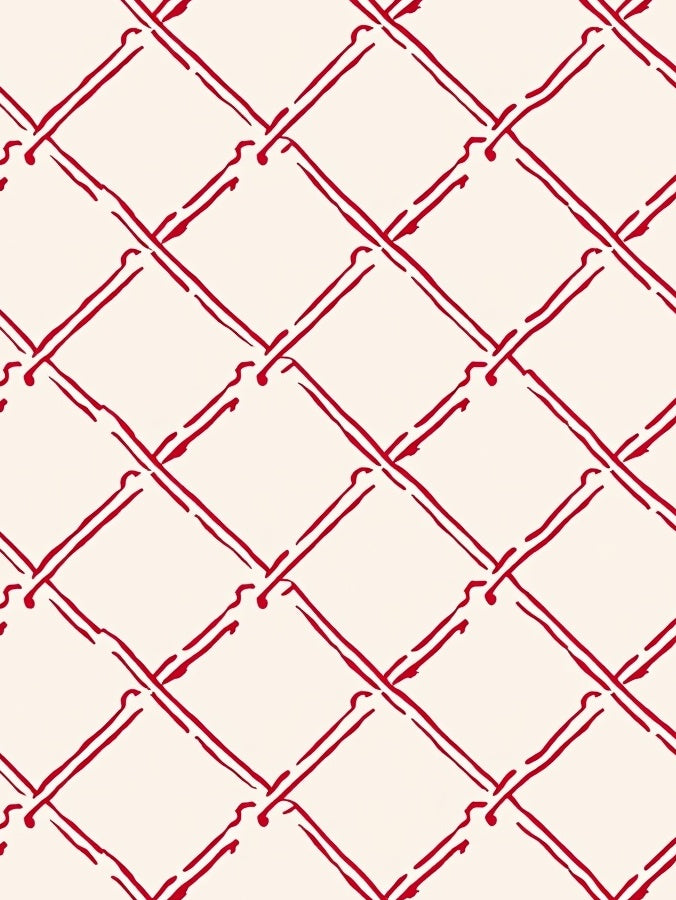 Crimson Interlocking Diamond Geometric Rug