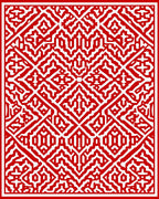 Bold Red White Geometric Maze Pattern Rug