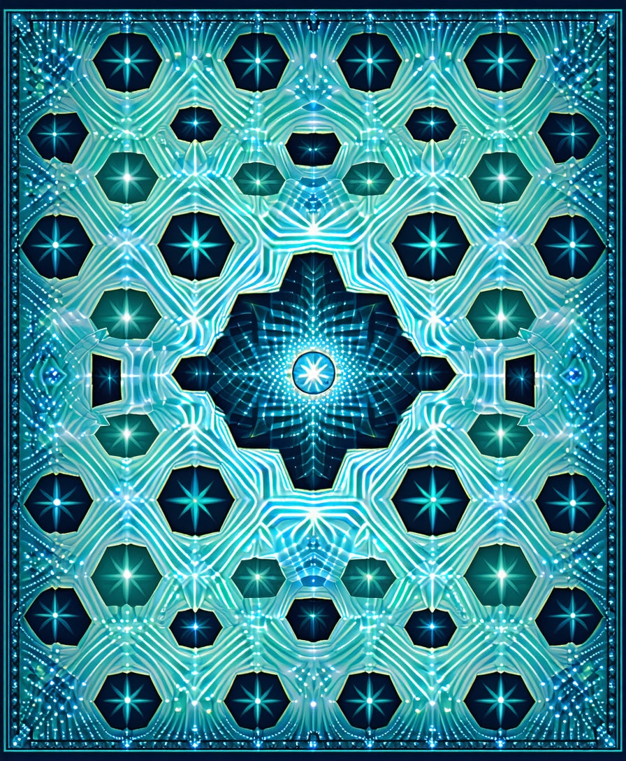 Abstract Geometric Starburst Blue Rug