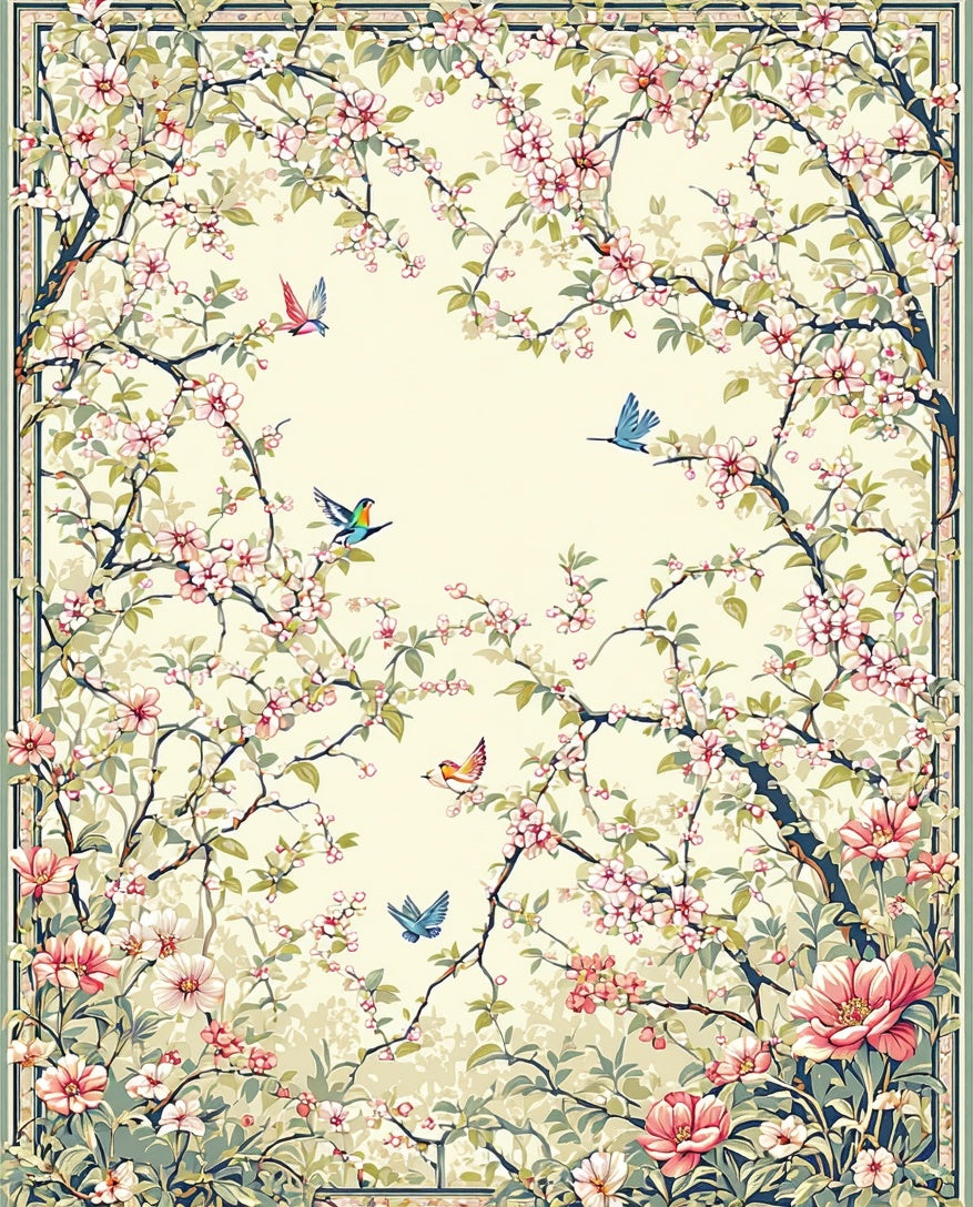 Ethereal Spring Branch Birds Garden Rug