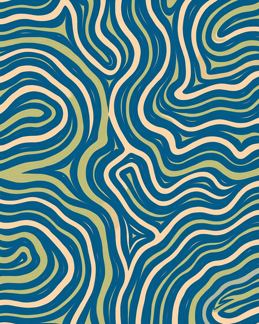 Deep Blue Cream Wavy Intertwined Lines Rug