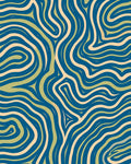 Deep Blue Cream Wavy Intertwined Lines Rug