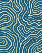 Deep Blue Cream Wavy Intertwined Lines Rug