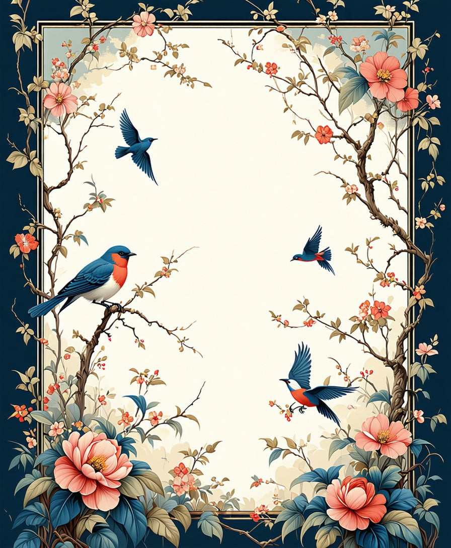 Birds Flowers Branch Design Rug
