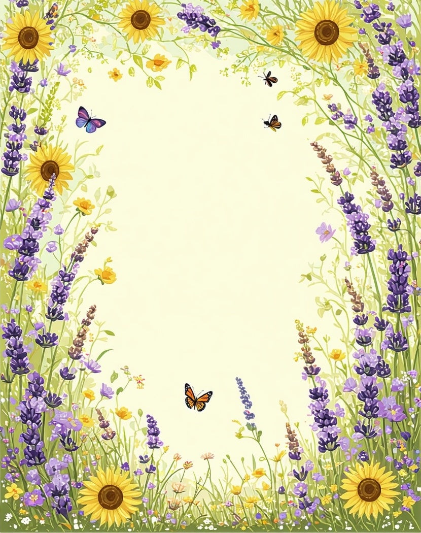 Whimsical Lavender Sunflower Butterfly Meadow Design Rug