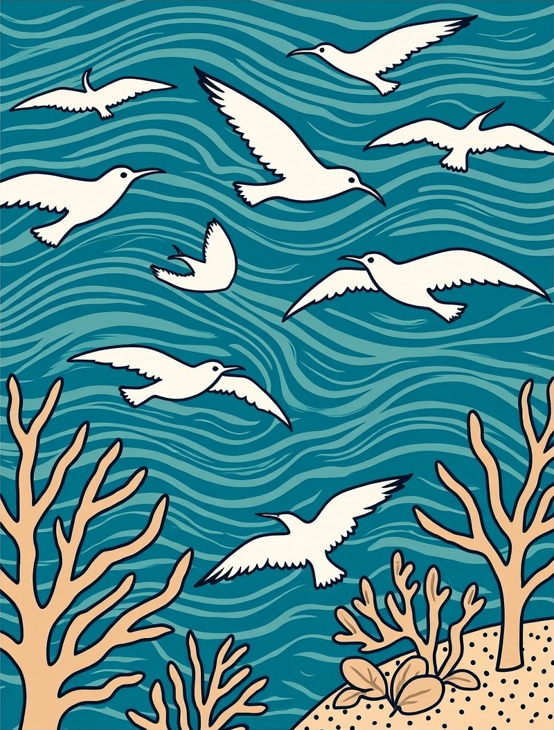 Ocean Bird Coral Abstract Pattern Rug