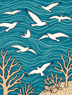 Ocean Bird Coral Abstract Pattern Rug
