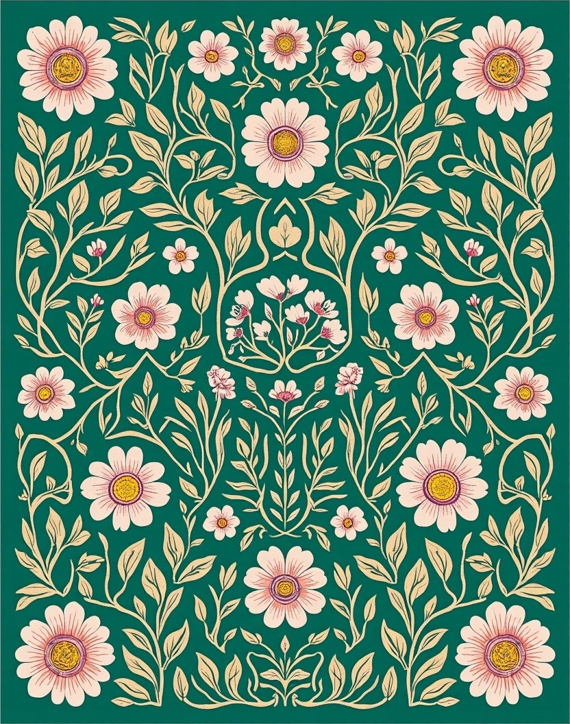 Whimsical Floral Vine Pattern Rug