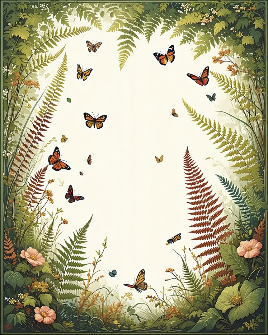 Enchanted Garden Butterfly Floral Ferns Rug
