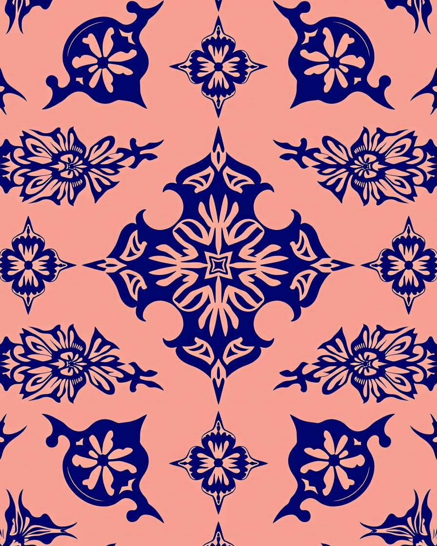 Elegant Navy Floral Symmetrical Pattern Rug