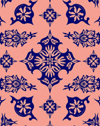 Elegant Navy Floral Symmetrical Pattern Rug