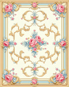 Elegant Pink Rose Floral Scroll Pattern Rug