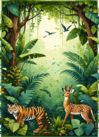 Jungle Animals Lush Botanical Pattern Rug