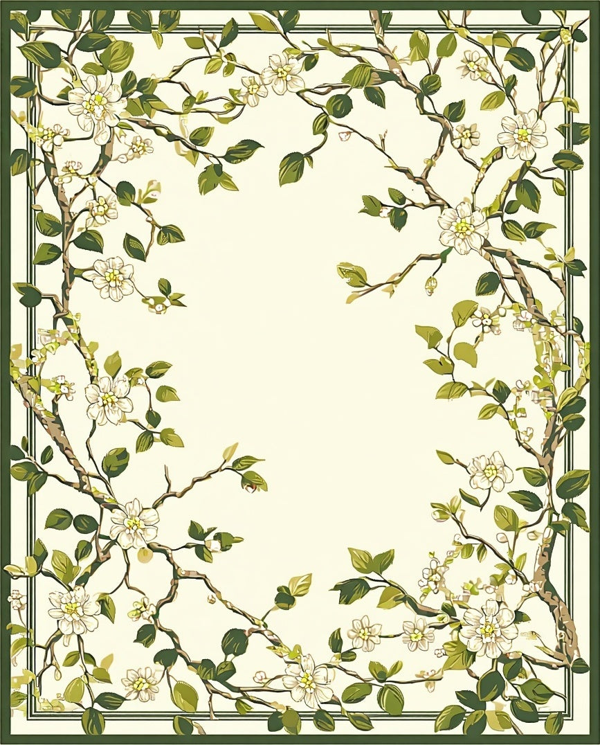Vine Blossom And Leaf Scroll Pattern Rug