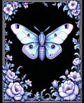 Elegant Lavender Moth Floral Frame Rug