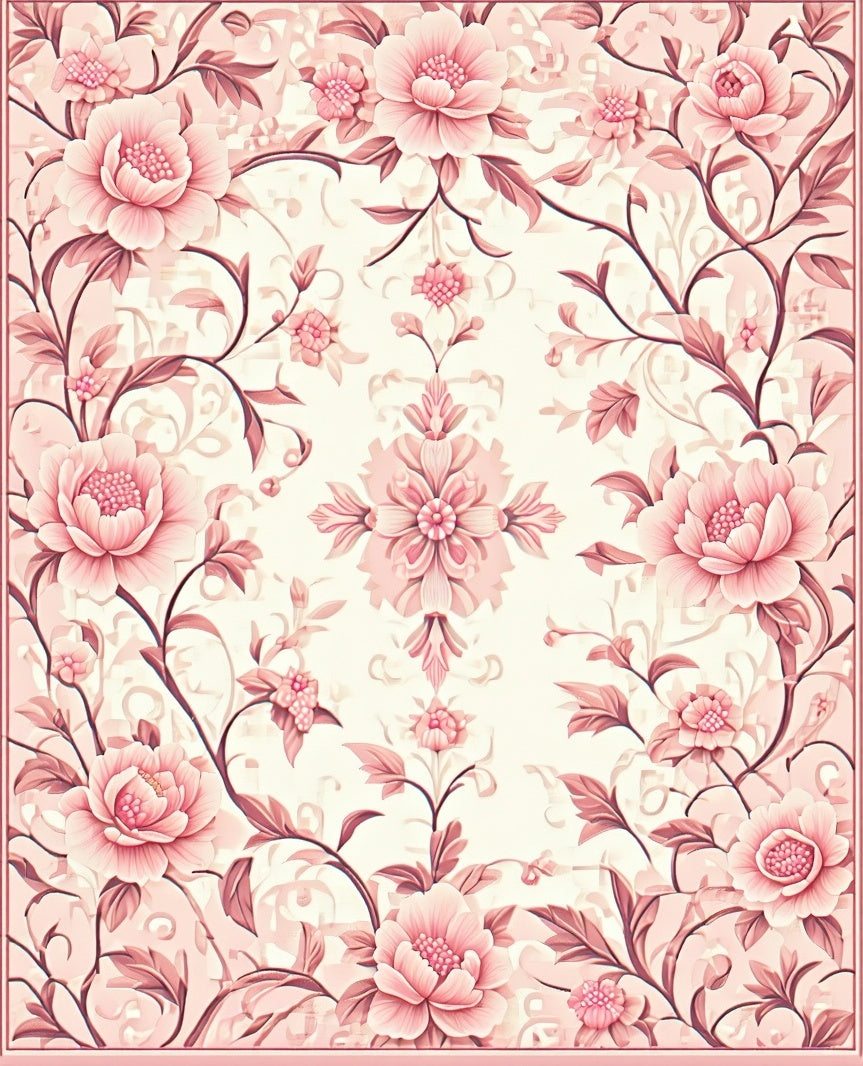 Elegant Pink Floral Vine Design Rug