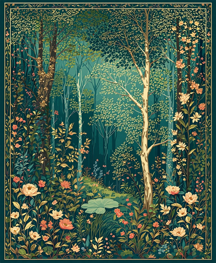 Enchanted Forest Floral Tapestry Rug