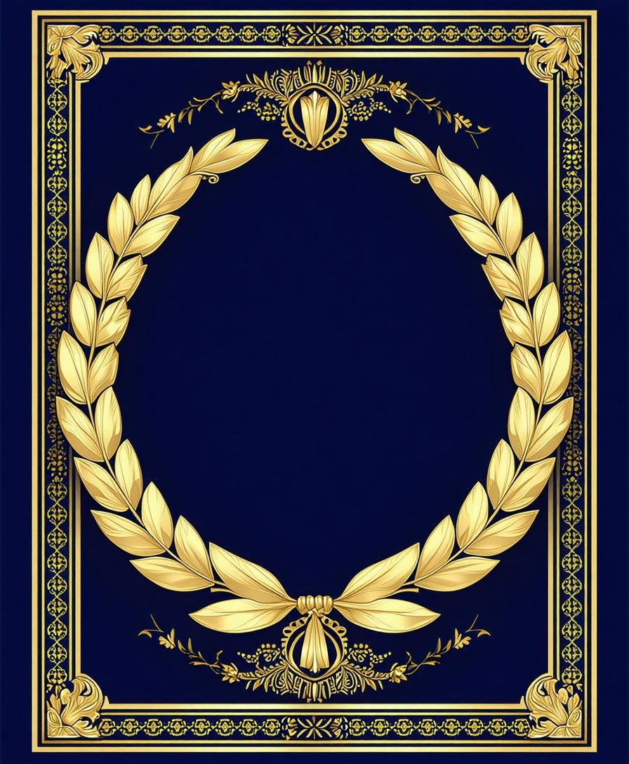 Ornate Gold Laurel Wreath Design Rug