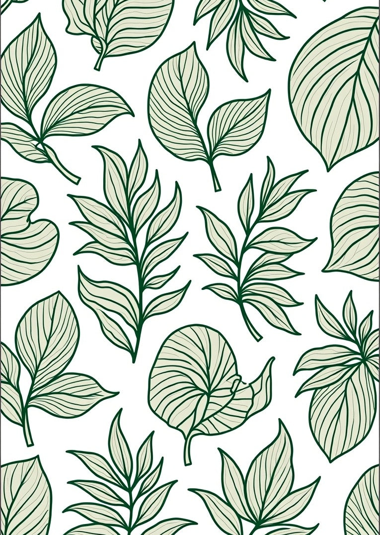 Botanical Patterned Green Leaf Design Rug