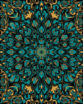 Intricate Teal Gold Floral Mandala Rug
