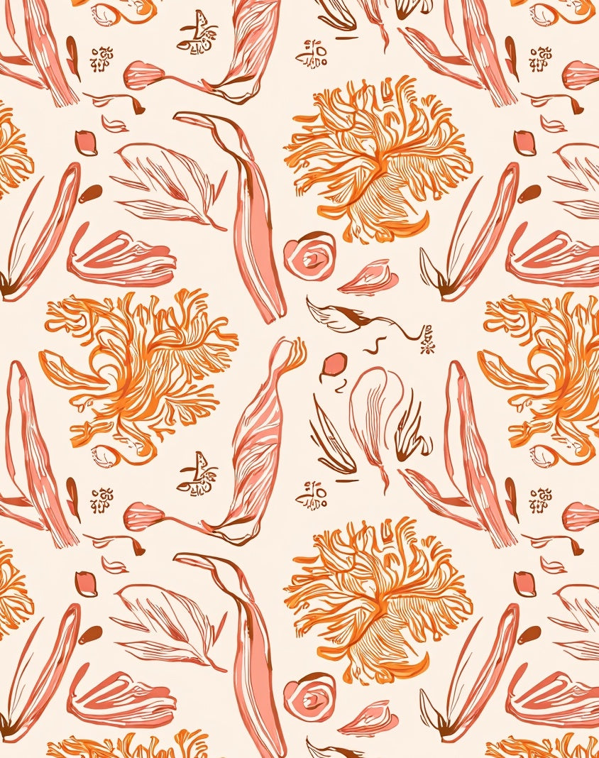 Coral Botanical Sketch Pattern Rug