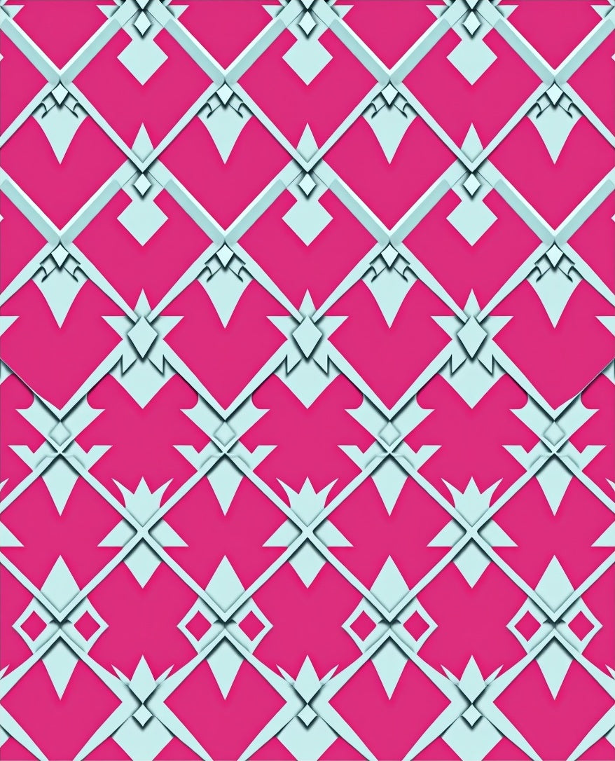 Pink Teal Geometric Diamond Lattice Rug