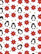 Red Poinsettia Penguin Star Medley Rug