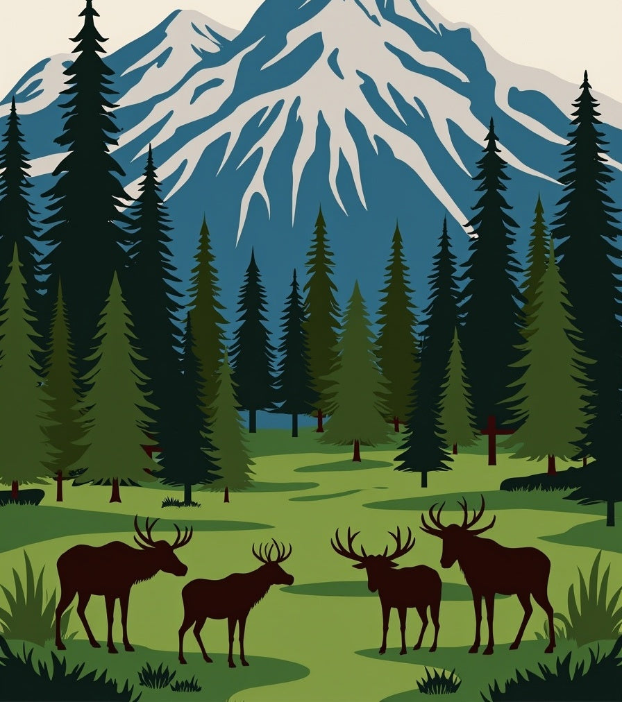 Mountain Forest Wildlife Scene Rug
