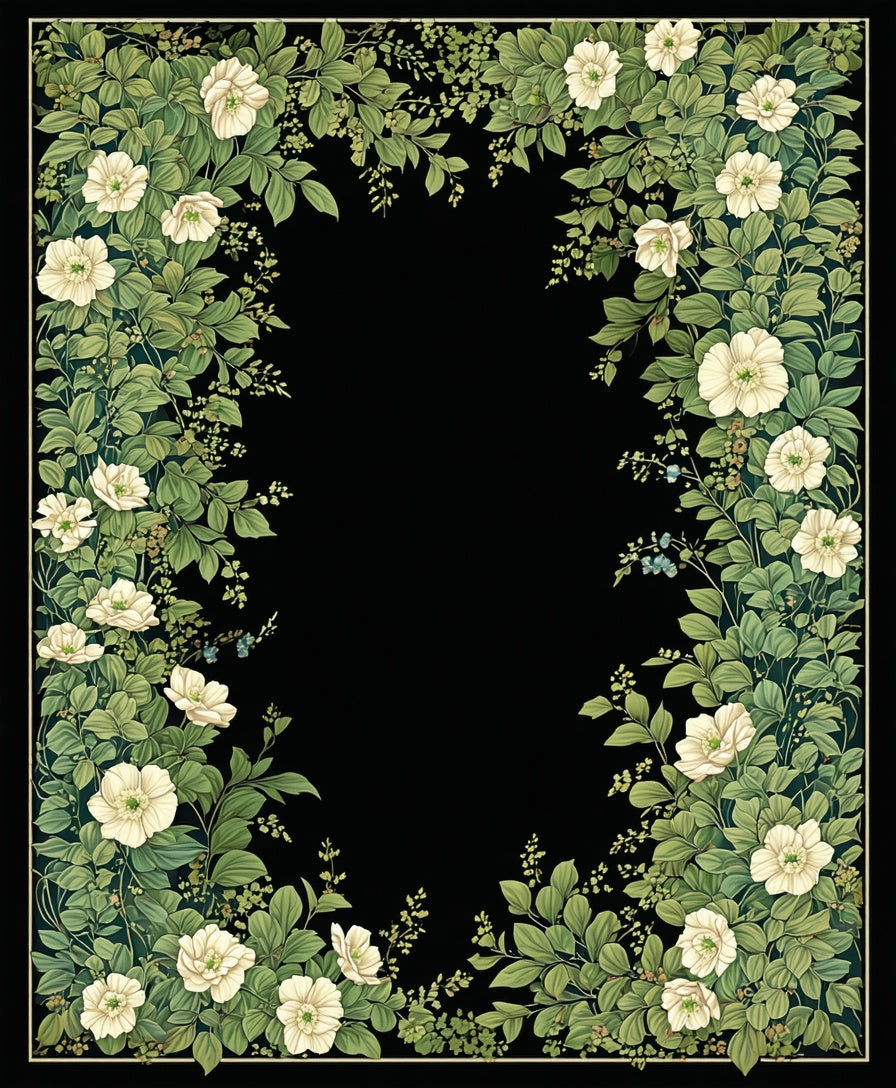 Elegant White Floral Vine Border Rug