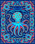 Ornate Octopus Vivid Floral Border Design Rug