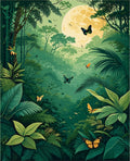 Jungle Moonlit Enchanted Forest Butterflies Rug