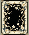 Ornate Floral Scrollwork Black Frame Rug